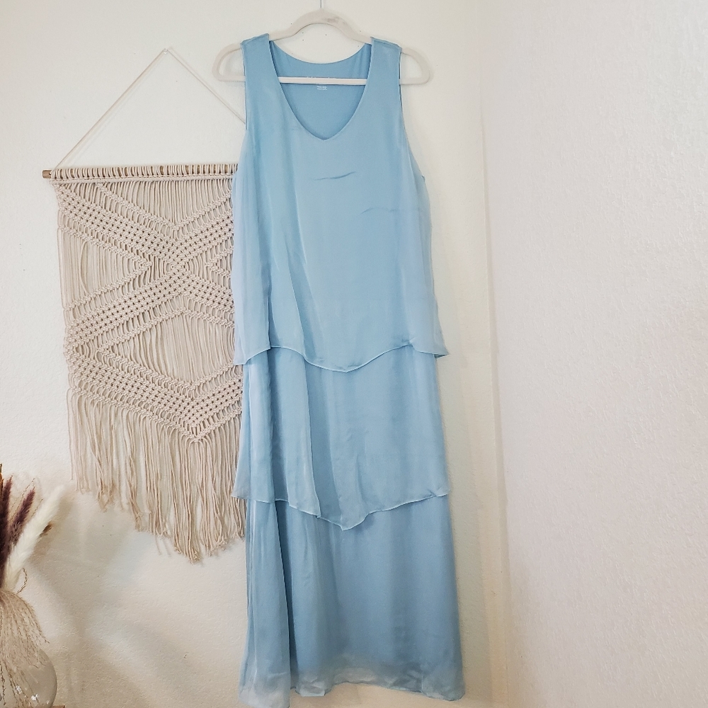 Soft Surroundings 100% Silk Tiered Maxi Dress! Size Petite Large.